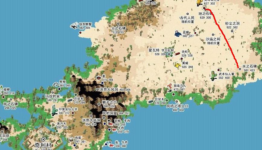 最后来到索奇亚岛地之石碑处(东629,南300)交出水的石版后，键入&quot;大地&quot;即可进入哈贝鲁村